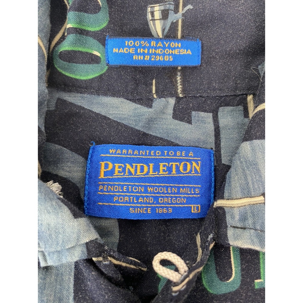 Pendleton Shirt Mens L Navy Camp Outdoors Fishing Lure Rayon Short Sleeve Button - Picture 5 of 5